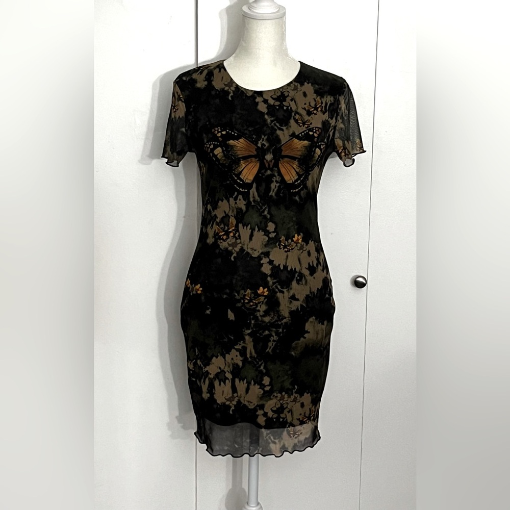SHEIN Black and Green Bodycon Mini Dress Crew Neck Short Sleeve